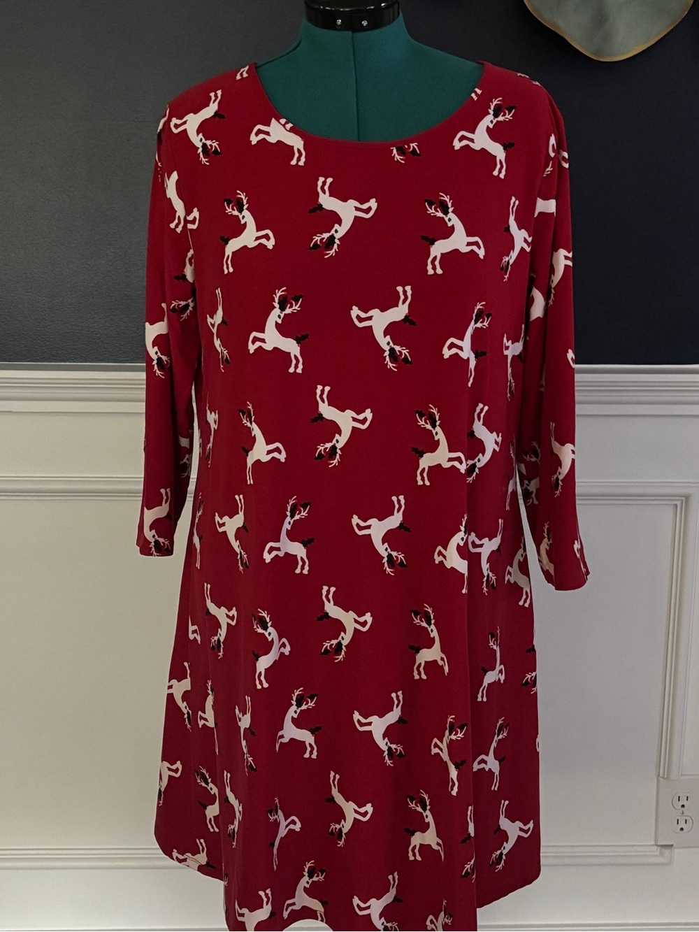 Red Reindeer Print A-Line Dress
